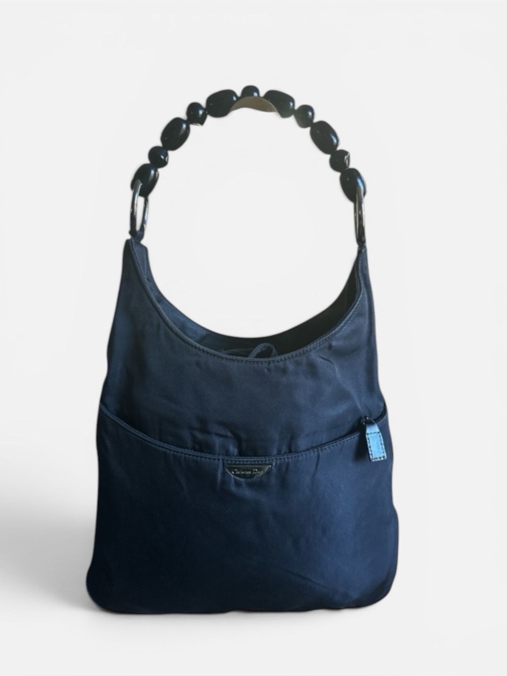 Vintage Christian Dior Black Nylon Beaded Hobo Bag Y2K Minimalist Shoulder Bag